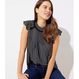 Loft Petite Floral Pintucked Flutter Sleeve Blouse
